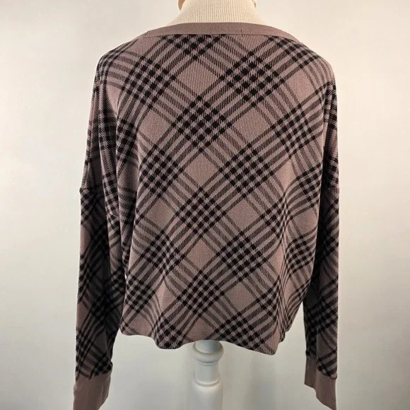 PINK Victoria's Secret‎ Thermal Boxy Cardigan Medium Waffle Knit Long Sleeve Top - Picture 5 of 9